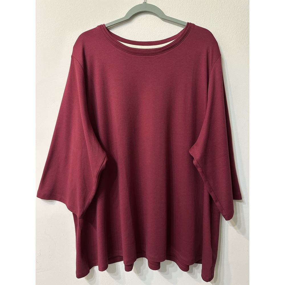 Isaac Mizrahi Live Essentials Pima Cotton Top 3/4 Sleeve Burgundy Women 4X Plus